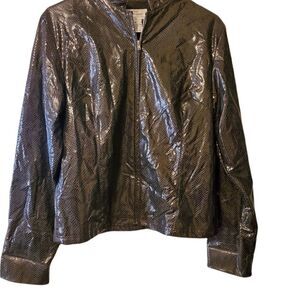 Outer Edge Snake Print Bomber Jacket Size M Black Zip Front